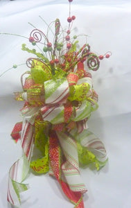 Red and Green Ribbon Tree topper, Bow Tree Topper
