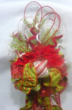 Red and Green Poinsettia Ribbon Tree topper, Bow Tree Topper