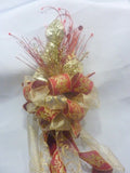 Red and Gold Ribbon Tree topper, Bow Tree Topper