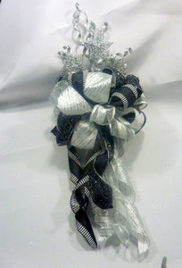Silver and Black Ribbon Tree topper, 360 degree Bow Tree Topper