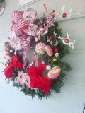 Red and White Christmas wreath, Peppermint candy Christmas Decorations