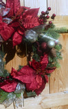 Burgundy and Champagne Christmas wreath, Poinsettia wreath