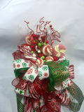 Ribbon Tree topper, Red and Green Bow Tree Topper with candy accents