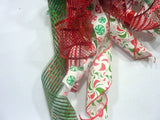 Ribbon Tree topper, Red and Green Bow Tree Topper with candy accents