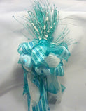 Ribbon Tree topper, Blue Green and white tree topper, Bow Tree Topper