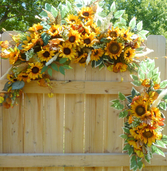Fall Sunflower Corner swag, Wedding Flowers with Sunflowers