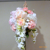 Pink and white tall centerpiece - floral arrangement - Cascading Centerpiece - wedding flowers - Julie Butler Creations