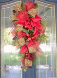 Red and Green Door Swag, Christmas door decorations