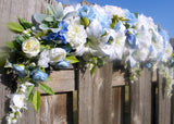 Blue and white Wedding arch swag - Wedding swag - Wedding Arch Decorations - floral table runner - Julie Butler Creations