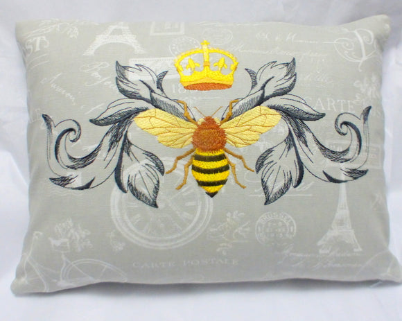 Queen Bee Pillow cover - Premier Prints French Stamp - Queen Bee - Embroidered pillow cover - Julie Butler Creations