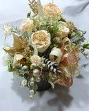 Rose Gold and Champagne Christmas centerpiece, Poinsettia and Rose Floral arrangement