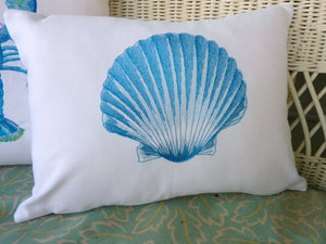 Embroidered Shell pillow, Embroidered pillow cover, Beach House Decor