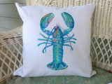 Blue Lobster pillow, Embroidered pillow cover, Beach House Decor