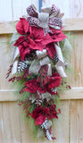 Burgundy and Champagne Christmas Wreath, Christmas door swag