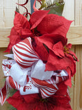 Red and White Christmas Door Swag, Christmas Wreath with Cardinal Ribbon