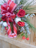 Red and White Christmas Rose wreath