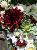 Wedding Arch Corner swags - Burgundy & Ivory flower swag - set of 2 corner swags - Julie Butler Creations