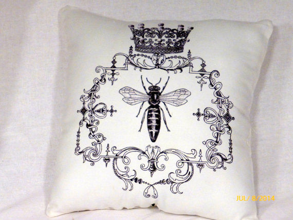 Paris pillows - Vintage French Pillows - Queen Bee Pillow - French Country Decor - Julie Butler Creations
