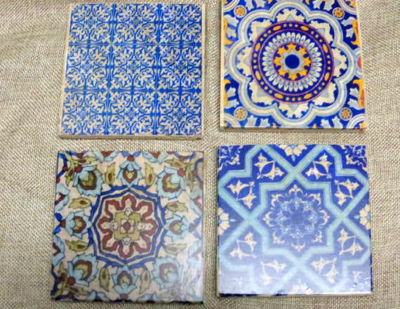 Blue Moroccan tile coasters - Decorative tile coasters - set of 4 - Marble coasters - coasters - Julie Butler Creations