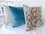 Velvet pillow cover -Blue velvet pillow - Robert Allen Lagoon Fabric - soft velvet on both sides - Julie Butler Creations