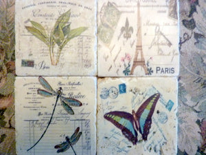 French themed Stone Coasters - Tile Coasters - French Postcards  - French Country decor - Julie Butler Creations