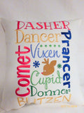 Christmas Pillow - Embroidered Pillow - Christmas gift - Reindeer names - Holiday Pillow - Julie Butler Creations