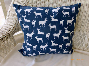 Deer Pillow Cover - Pillow Cover - Navy Blue and white cushion - accent pillows - Julie Butler Creations