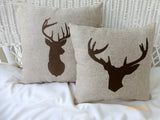 Deer Pillow -  Embroidered Deer Head - animal pillow - Burlap pillows - Buck Head - Julie Butler Creations