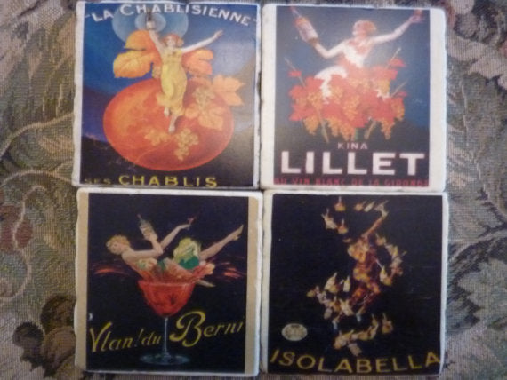 French Coasters - Vintage French Ads - Tile Coasters - French Country Decor - Julie Butler Creations
