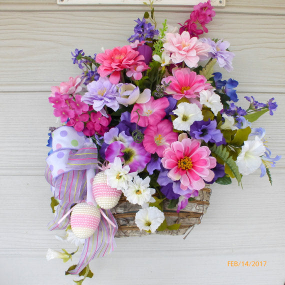 Easter Floral Arrangement - Spring Easter wall pockets - Birch Bark Basket - wall pockets - Julie Butler Creations