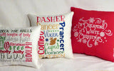 Christmas pillow - Dreaming of a White Christmas - Embroidered Pillows - Red linen pillow - Julie Butler Creations