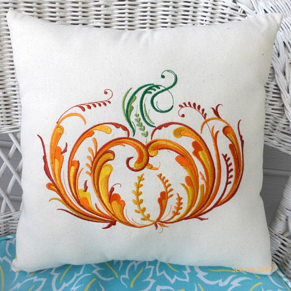 Fall Pumpkin Pillow - Autumn pillows - Embroidered pumpkin pillow - - Julie Butler Creations