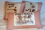 Football pillow cover -  Red Stripe - 12x22 - Vintage Football players decorative pillow - Julie Butler Creations