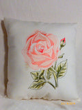 Embroidered pillow - Linen pillow salmon pink embroidered rose - decorative accent pillows - Julie Butler Creations