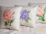 Hydrangea pillow - Embroidered pillow - Linen pillow - embroidered hydrangea pillow - Julie Butler Creations
