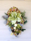 Poinsettia Door Swag - Christmas Wreath - Christmas door swag - Sage Green Holiday Door Decorations - Julie Butler Creations