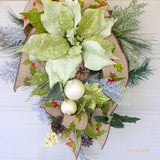 Poinsettia Door Swag - Christmas Wreath - Christmas door swag - Sage Green Holiday Door Decorations - Julie Butler Creations