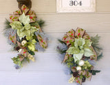 Poinsettia Door Swag - Christmas Wreath - Christmas door swag - Sage Green Holiday Door Decorations - Julie Butler Creations