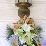 Poinsettia Door Swag - Christmas Wreath - Christmas door swag - Sage Green Holiday Door Decorations - Julie Butler Creations