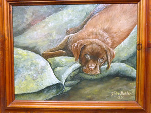Chocolate Lab painting - Original Oil painting - Chocolate Lab Puppy - Dog painting - Julie Butler Creations