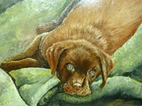 Chocolate Lab painting - Original Oil painting - Chocolate Lab Puppy - Dog painting - Julie Butler Creations