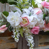 Pink and white Wedding Arbor swag - Wedding Flowers - Wedding Arbor Decorations - - Julie Butler Creations
