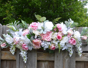 Pink and white Wedding Arbor swag - Wedding Flowers - Wedding Arbor Decorations - - Julie Butler Creations