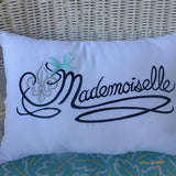 Embroidered Mademoiselle Pillow - Paris Pillow -Decorative Throw Pillow - Pillows - bed pillow - Julie Butler Creations