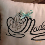Embroidered Mademoiselle Pillow - Paris Pillow -Decorative Throw Pillow - Pillows - bed pillow - Julie Butler Creations