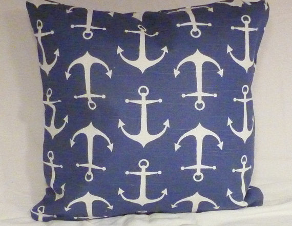 Nautical Pillow Cover - Premier Prints Sailor Slub fabric - Navy White Anchors - Beach house decor - Julie Butler Creations