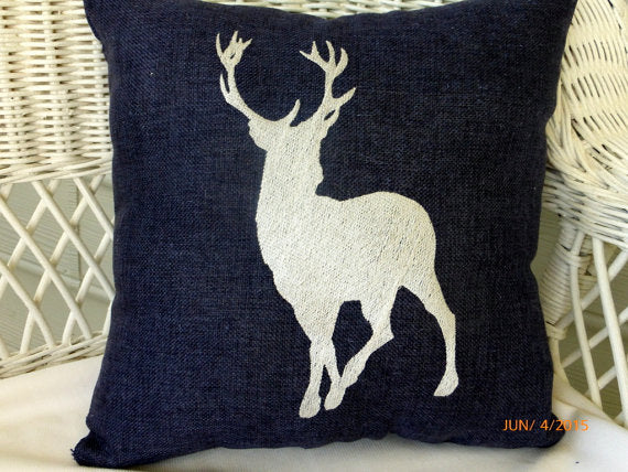 Embroidered Deer pillow - Burlap pillows - animal pillows - deer pillows - White Stag - Julie Butler Creations