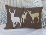 Burlap Pillow - Embroidered Deer pillow - animal pillow - Burlap deer pillow - deer silhouette - Julie Butler Creations
