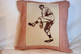 Baseball Pillow - French Ticking Pillow Cover - Vintage Baseball player - sports pillow cover - Julie Butler Creations