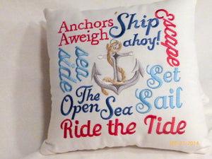 Nautical Word Pillow - Embroidered pillow - 12x12 Nautical pillow - decorative accent pillows - Julie Butler Creations